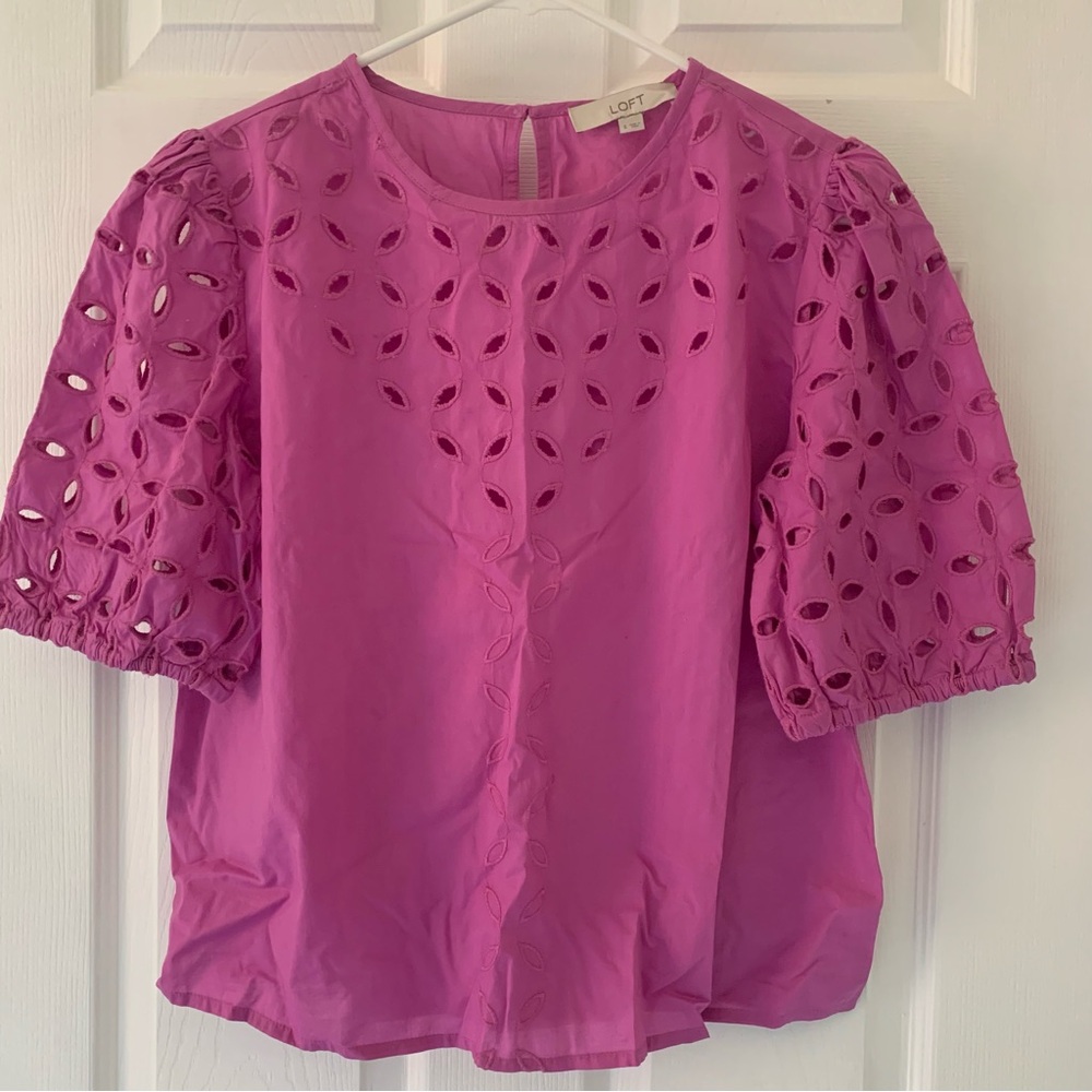 LOFT Women's Fuchsia Eyelet Blouse